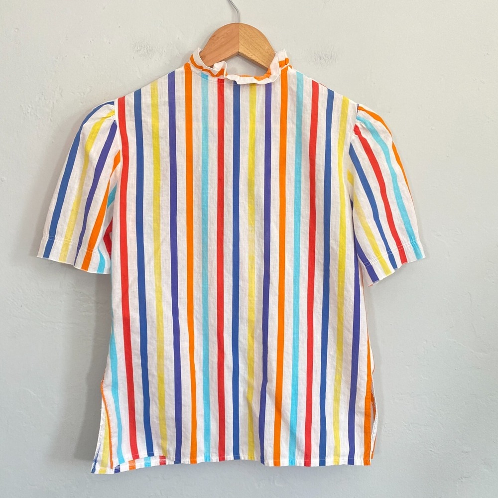 Marcello Cioni Rainbow Stripe Top Women Size 44 Button Down Short Sleeve - Picture 6 of 10